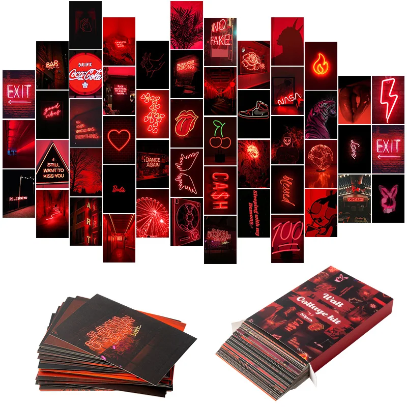 

50Pcs Red Neon Aesthetic Pictures for Wall Collage Kits Photos Collection Living Room Bedroom Decorations for Girl Teens & Women