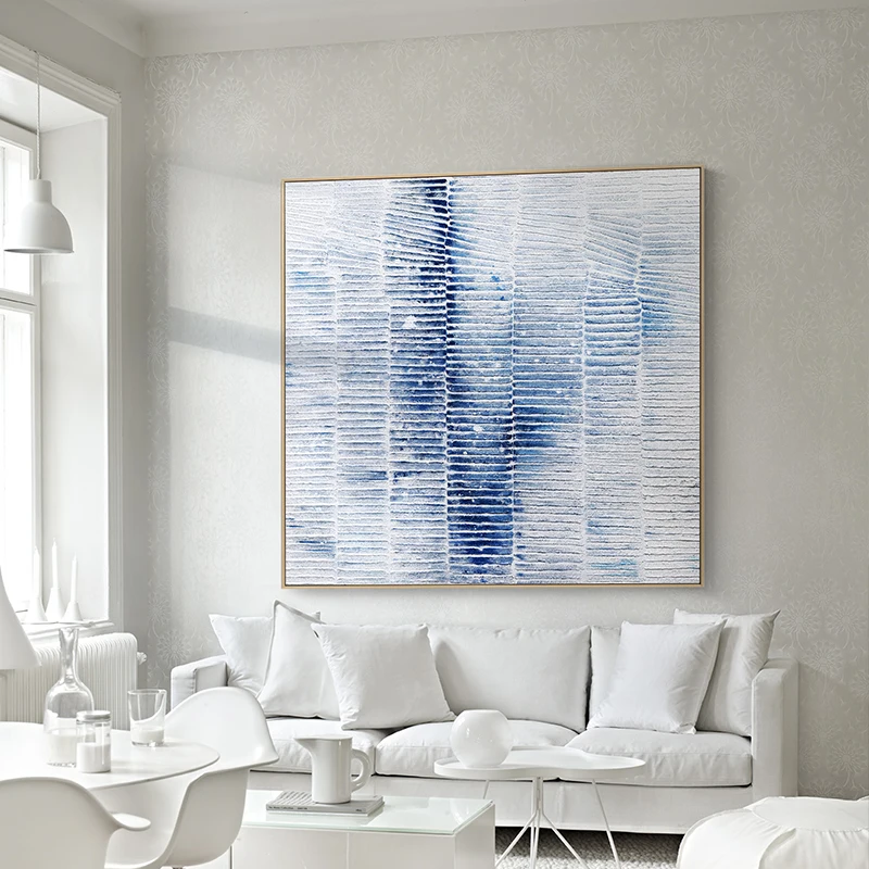 Handmade Abstract Painting Modern Living Room Decorative Painting Minimalist Art Creative Oil Painting Blue Texture Painting