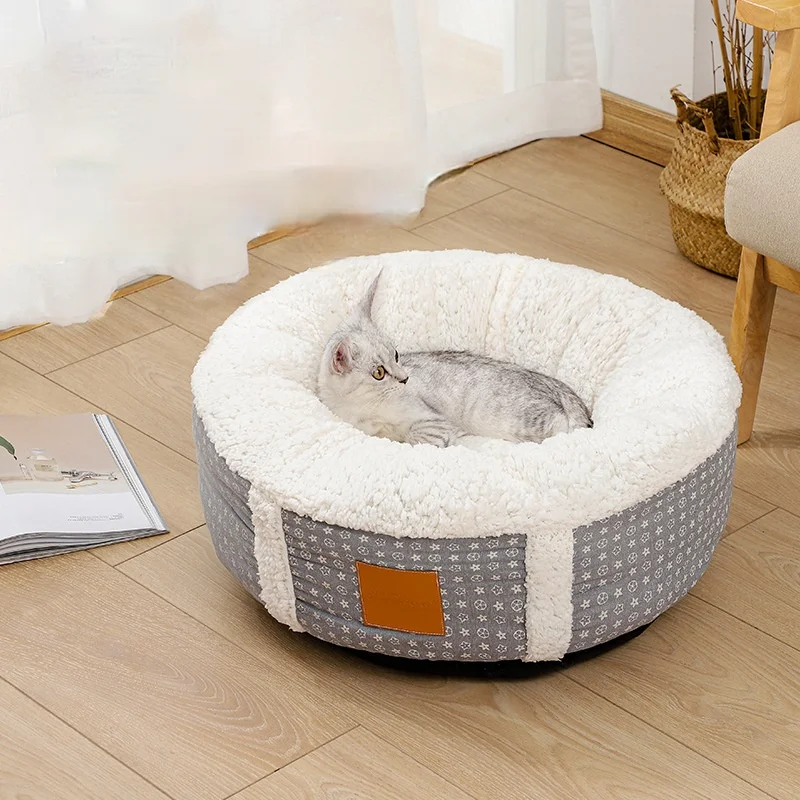 

Lamb plush dog cat bed double layer warm ins style Plush cat nest quiet sleeping dog bed for small and medium-sized pets