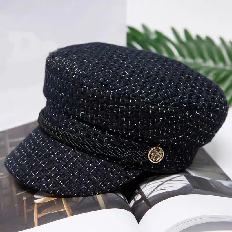 USPOP New winter newsboy caps weaving tweed cap flat visor military hats | Аксессуары для одежды