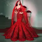Роскошное красное платье для выпускного вечера с лямками, длинное вечернее платье с оборками, Сексуальное Женское Платье с V-образным вырезом, украшенное бусинами и блестками