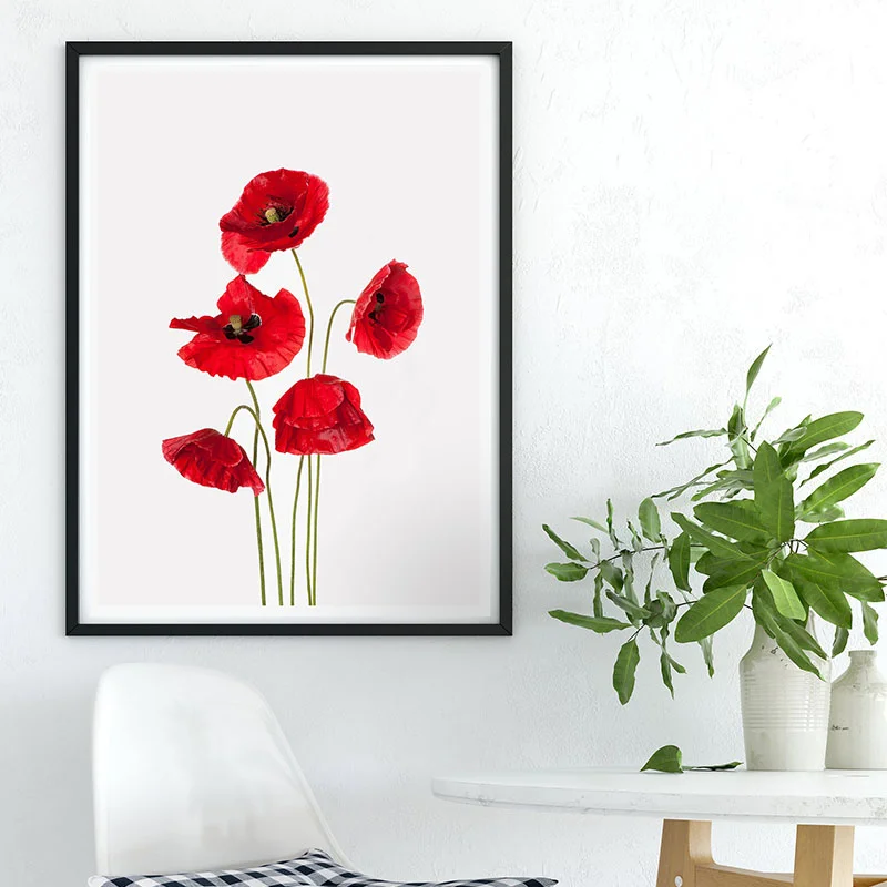 Настенная живопись на холсте минималистичный красный цветок плакат
