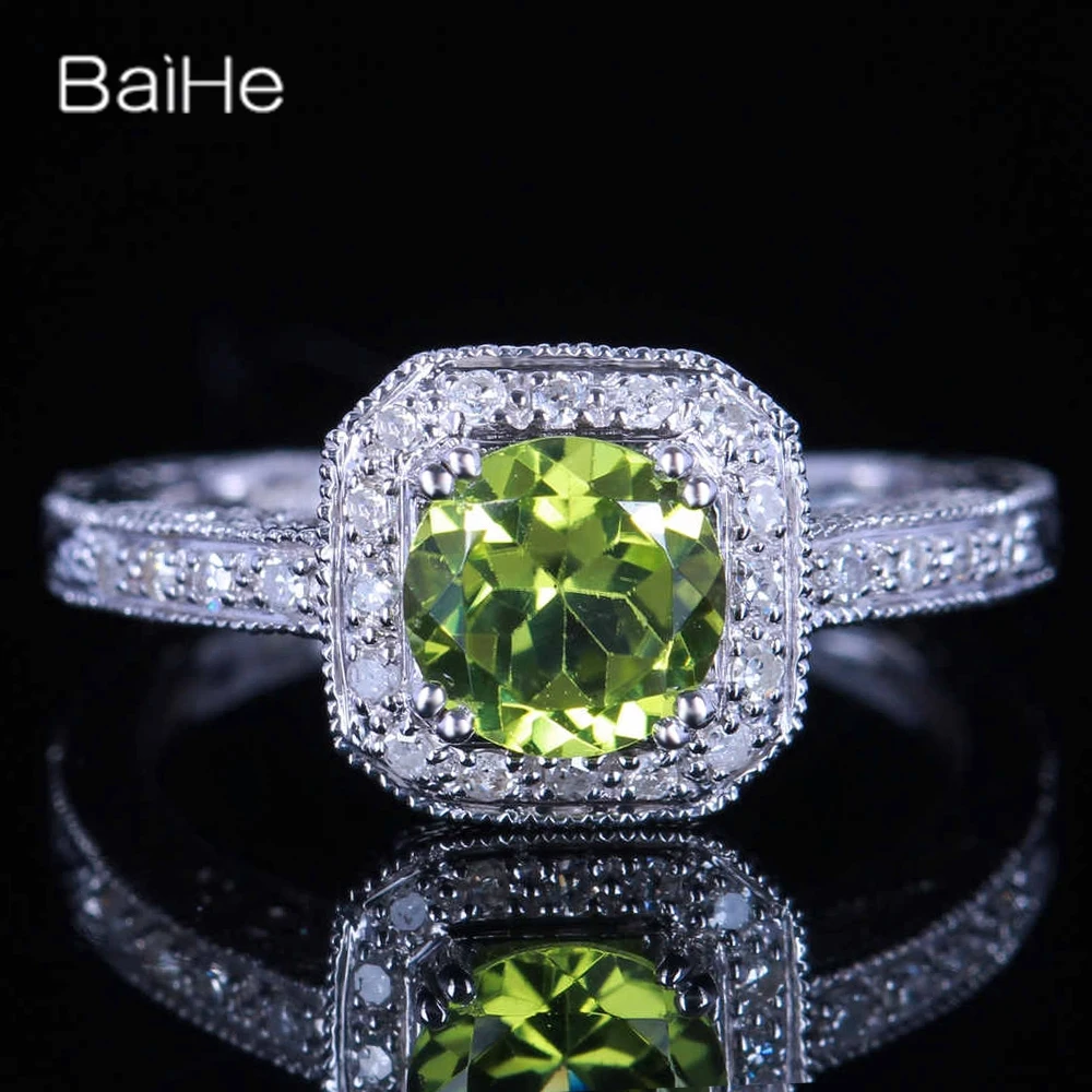 

BAIHE Sterling Silver 925 Green Peridot Ring Lady Men Trendy Fine Jewelry Making Peridot halqasi Anel peridoto Peridoot ring