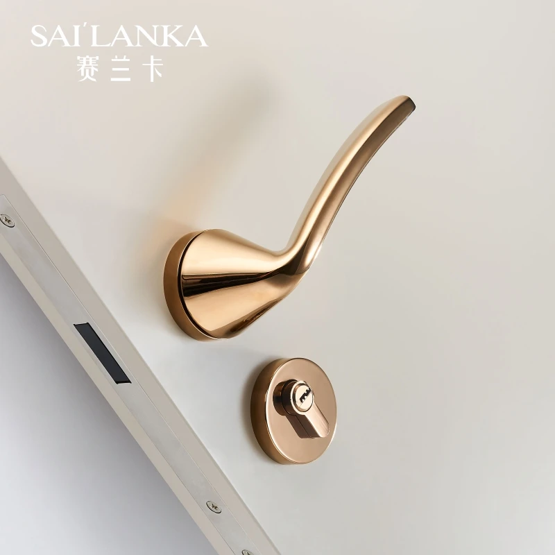 Sai'lanka Magnetic Optional Mute Light Luxury Rose Gold Door Lever Modern Interior Bedroom Bathroom Wood Lock Set | Обустройство