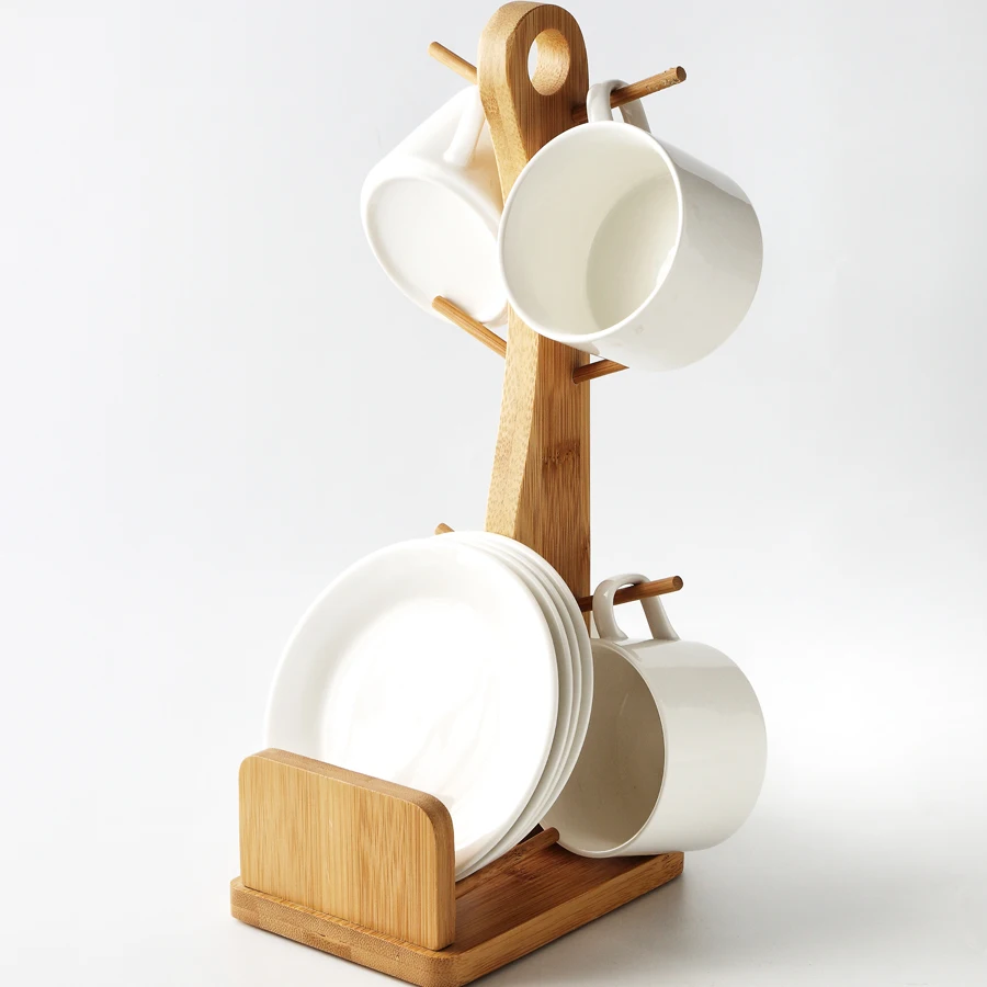 Бамбуковая подставка для чашки кофе чая и блюдца хранения домашней кухни дисплей