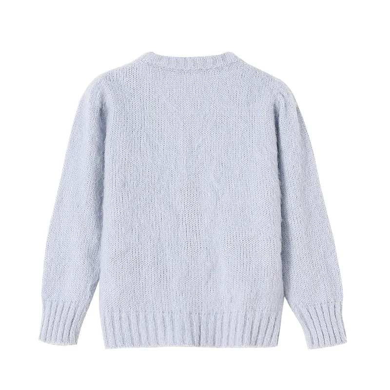 

2021 Spring Diamonds White Blue Cardigan Women V-Neck Fashion Sweater Short Elegant Tops