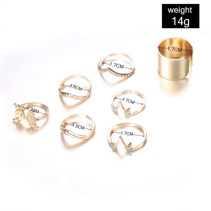 

Gold Butterfly Ring for Women Metal Hollow V-joint Ring Set 7 Piece Set Stainless Steel Rings Set Wholesale Bagues Pour Femme