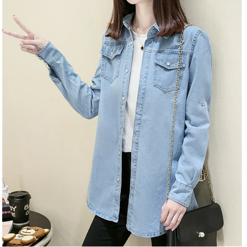 

Harajuku Spring Denim Jacket For Women 2021 Plus Size Korean Thin Long Women Jean Jacket Ladies Long Sleeve Casual Ladies Coats