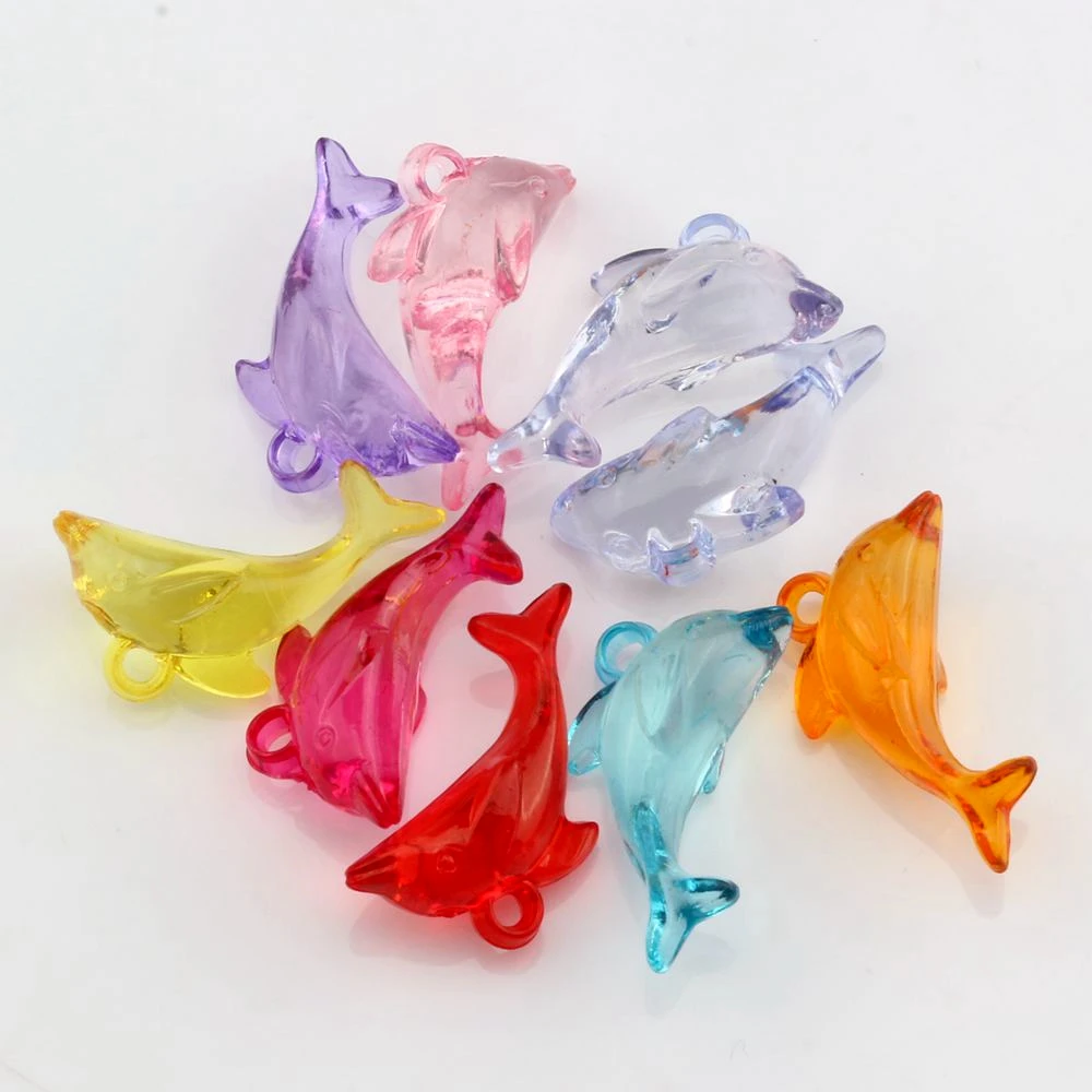 Подвеска-дельфин из акрила для изготовления ювелирных изделий, 14 х26 мм, nm383, 20 шт.