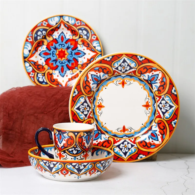 

Керамическая обеденная тарелка ручной росписи с цветами, кухонная посуда, креативная миска для супа и риса, глубокая посуда под глазурованн...