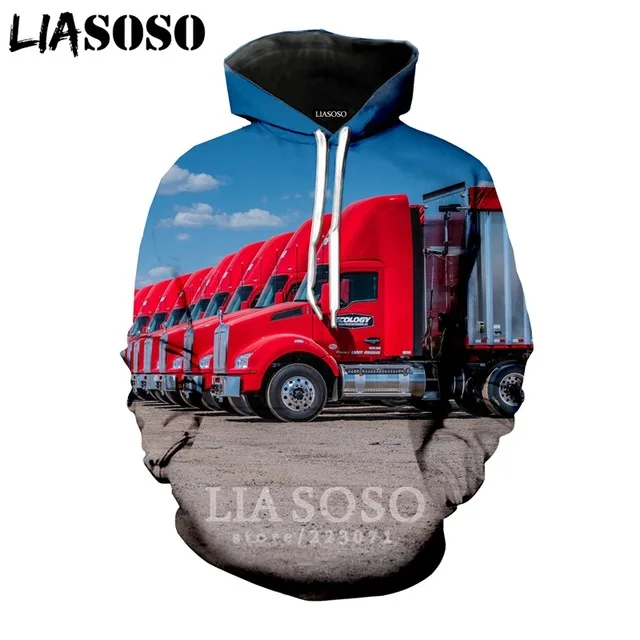 

LIASOSO New Men Women Sweatshirt 3D Print Car Truck Hoodie Long Sleeve Top Casual Harajuku Hip Hop Pullover Hoodie