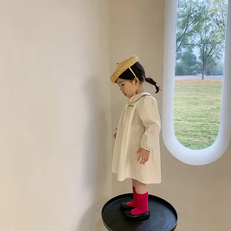 

children wear new spring and summer 2021 Korean dress girls letter embroidery doll dress