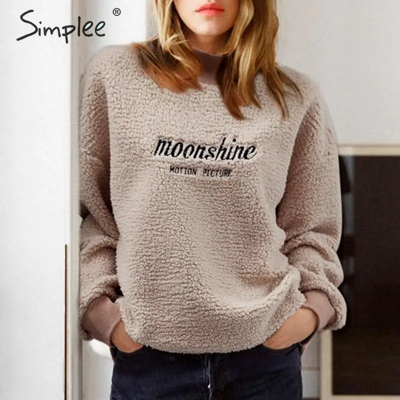 Simplee Повседневный женский свитер с искусственным мехом толстовки длинным