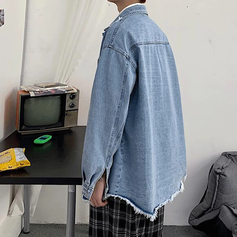 

Men's New Irregular Hole Denim Jacket Jacket Men's Korean Fashion Casual Loose Denim Jacket