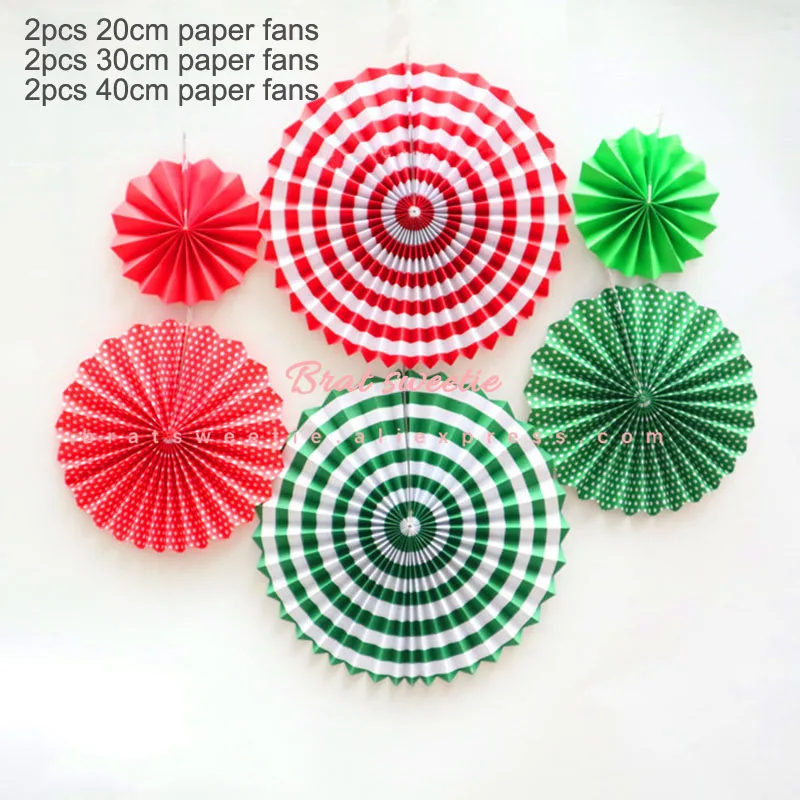 xmas paper fan Красно-зеленая одноразовая посуда для рождественской вечеринки, чашки, тарелки и соломки, Рождественский Декор для дня рождения, вечерние принадлежности для детского душа - Цвет: xmas paper fan