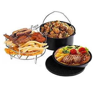 

10 Pcs/set Air Fryer Accessories 7/8 Inch Baking Basket Pizza Plate Grill Pot Kitchen Cooking Tool Fit All Airfryer 3.2-5.8QT