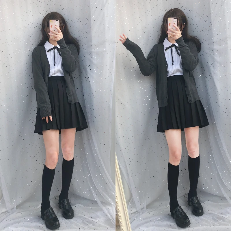 Японская Униформа jk для девочек с длинными рукавами Осень-зима рубашка круглым