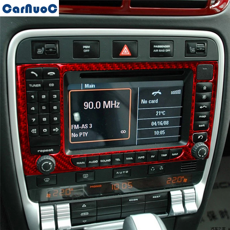 

For Porsche Cayenne Sport SUV 2003-2010 With Navigation System Car Navigation Panel Frame Red Trim Decal Carbon Fiber Sticker