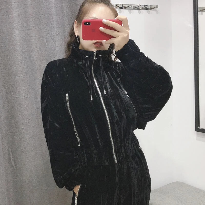 RR Turtleneck Short Jackets Women Fashion Solid Velvet Coats Women Elegant Zipper Long Sleeve Jackets Female Ladies JV