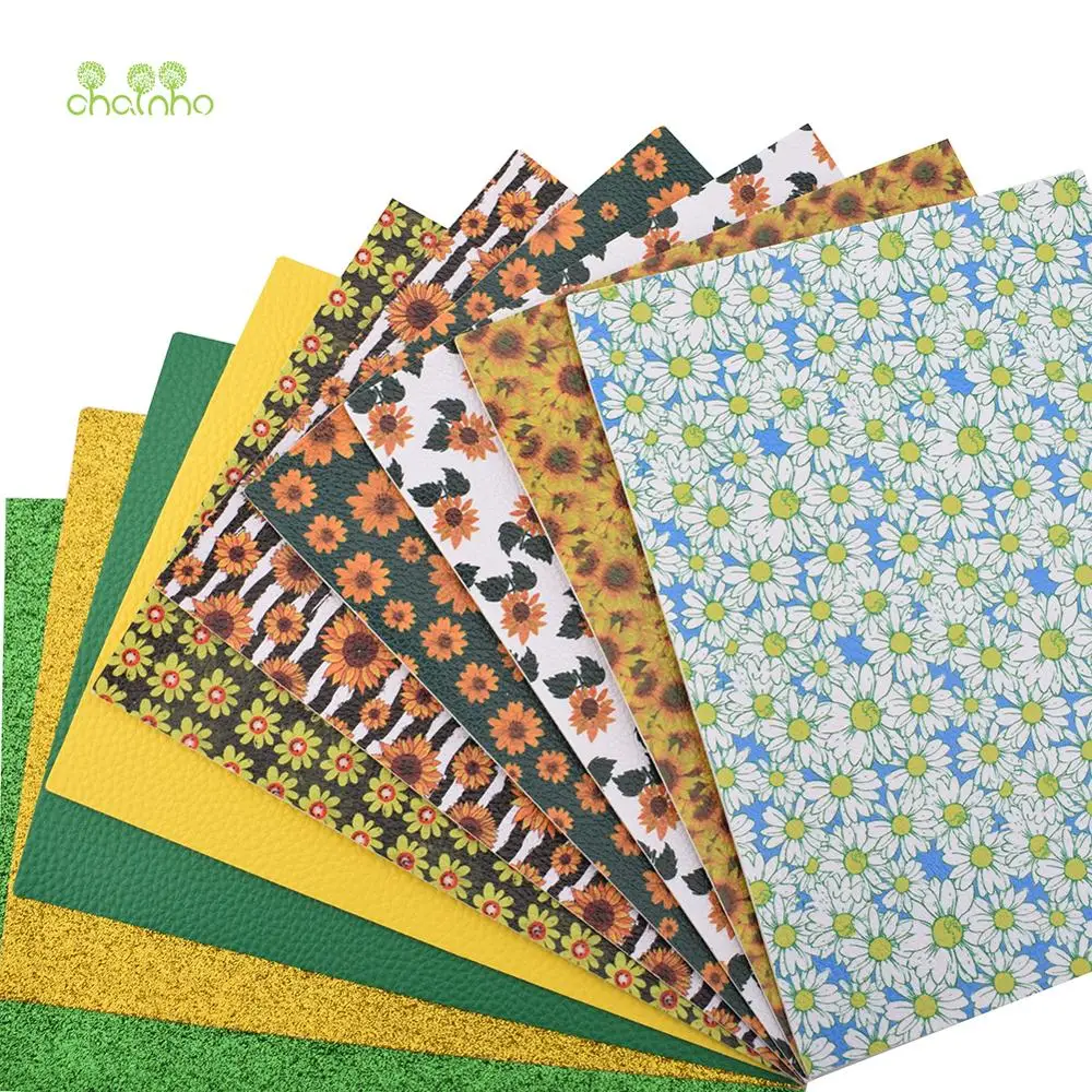 

Printed Fantastic Sunflower&Chrysanthemum&Glitter Powder Leather Material, For DIY Earrings,Wallets,Handbags,Hair Ornaments