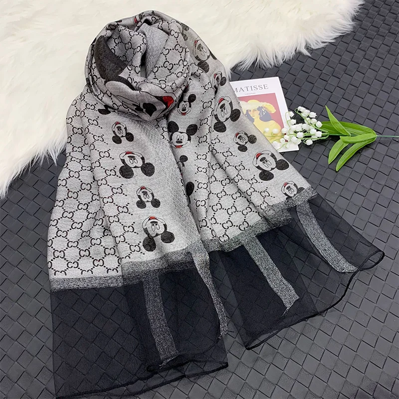 Модный Роскошный шелковый дизайнерский шейный платок Disney с Микки-Маусом