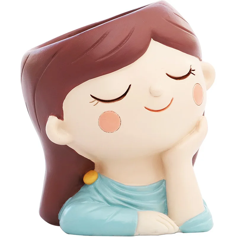 

TECHOME Resin Q Version of Creative Puppet Succulent Pot Office Garden Pot Fun Decoration Potted Indoor Planter Bonsai Pot