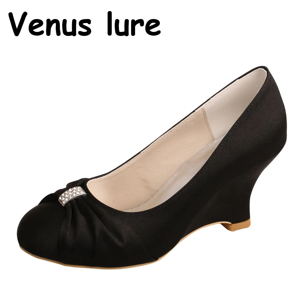 Туфли на танкетке для матери невесты 23 Цвета черные вечерние туфли с закрытым
