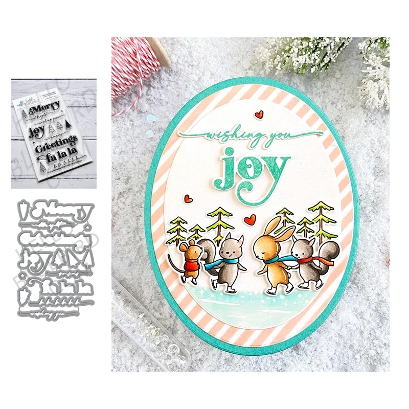 Celebrate Joy Merry Letters Metal Cutting Dies and Rubber Stamps for Scrapbooking Seal Craft Stencil Card Album Sheet Template 5pcs rubber magnetic sheet board 0 5mm for spellbinder dies craft strong thin and flexible 297x210mm