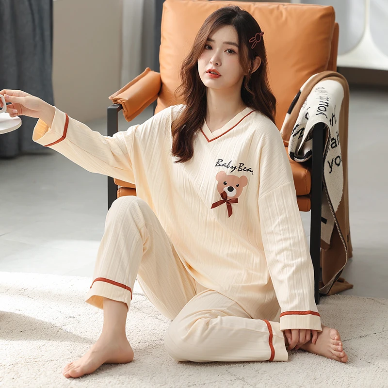 CAIYIER Spring Autumn Women's Sleepwear New Cute Cartoon Cotton Pajamas Winter Big Size 3XL Loungewear Home Clothing Homewear