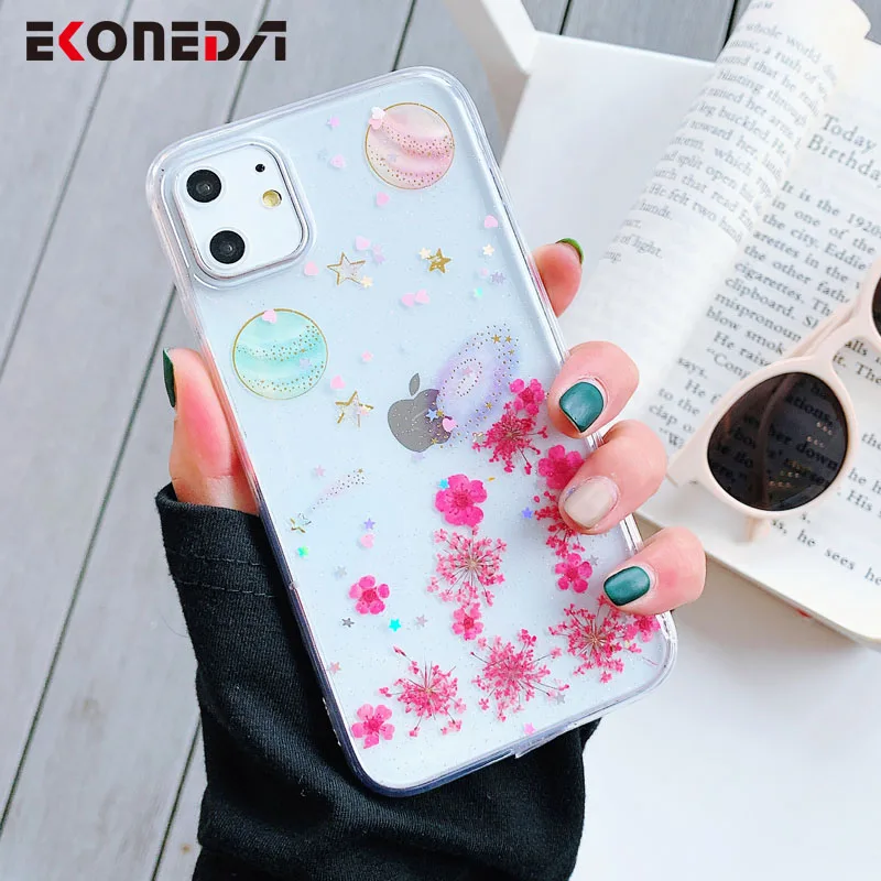 EKONEDA планета и сушеный настоящий цветочный чехол для iPhone 7 6 6S 8 Plus X XS Max XR 11 Pro Чехол