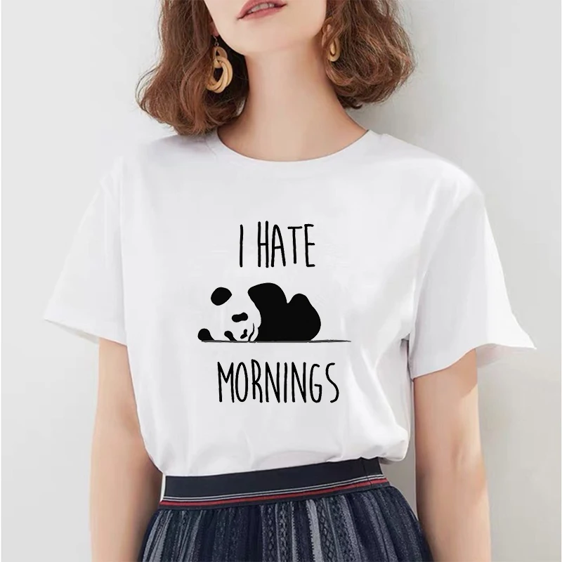 New Summer Tshirt Personality Fashion T Shirt Women Funny Kawaii Harajuku Panda Graphic Print 90s White Tops Female | Женская одежда