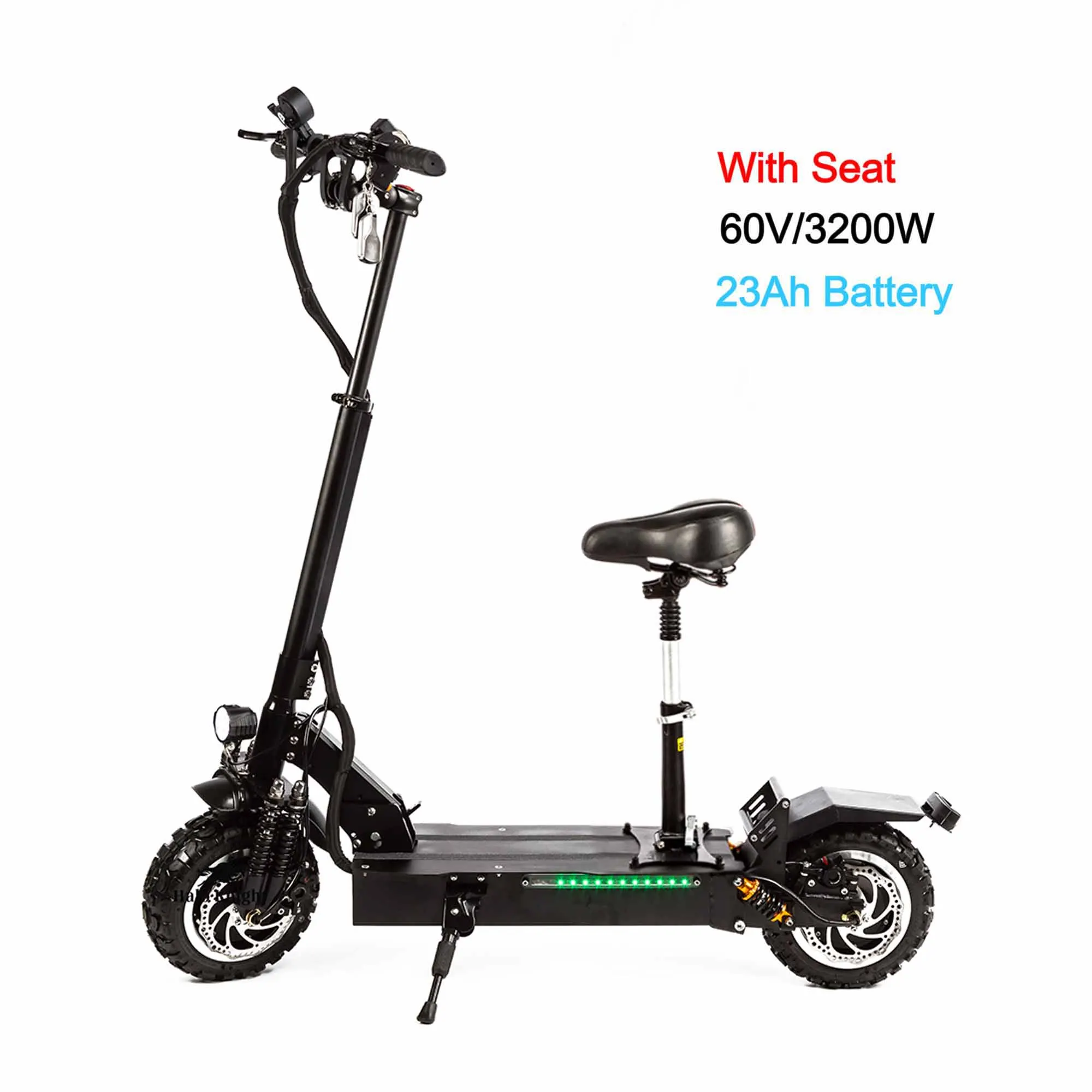 With Seat 23Ah Halo В рыцарском стиле электрический скутер двойной диск 60V 3200W с деревянным сиденьем 11 дюймов внедорожные шины складной электрический мотоцикл, способный преодолевать Броды для взрослых - Цвет: With Seat 23Ah