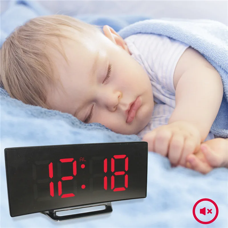 Цифровые настольные часы светодиодный зеркальный будильник электронные с