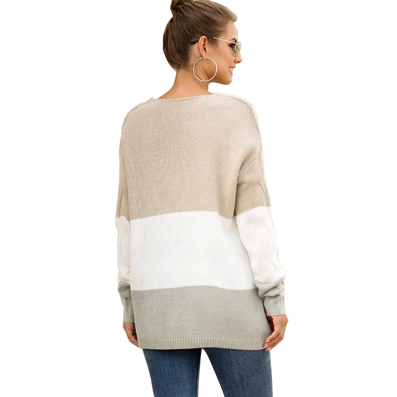 

V-neck Strapless Twist Color Block Pullover Winter Clothes Sweaters for Women Pullover New Knit Sweater