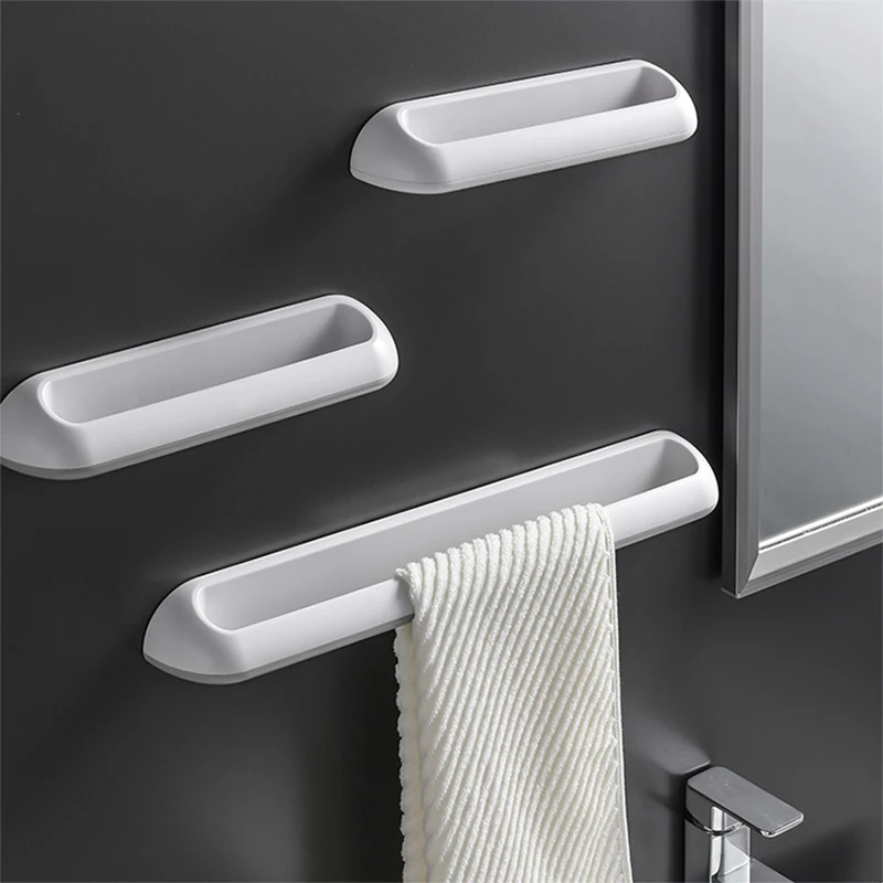 

ABS Self Adhesive Towel Holder Rack Wall Mounted Towel Hanger Bathroom Towel Bar Shelf Roll Holder Hanging Hook Shoes Organizer