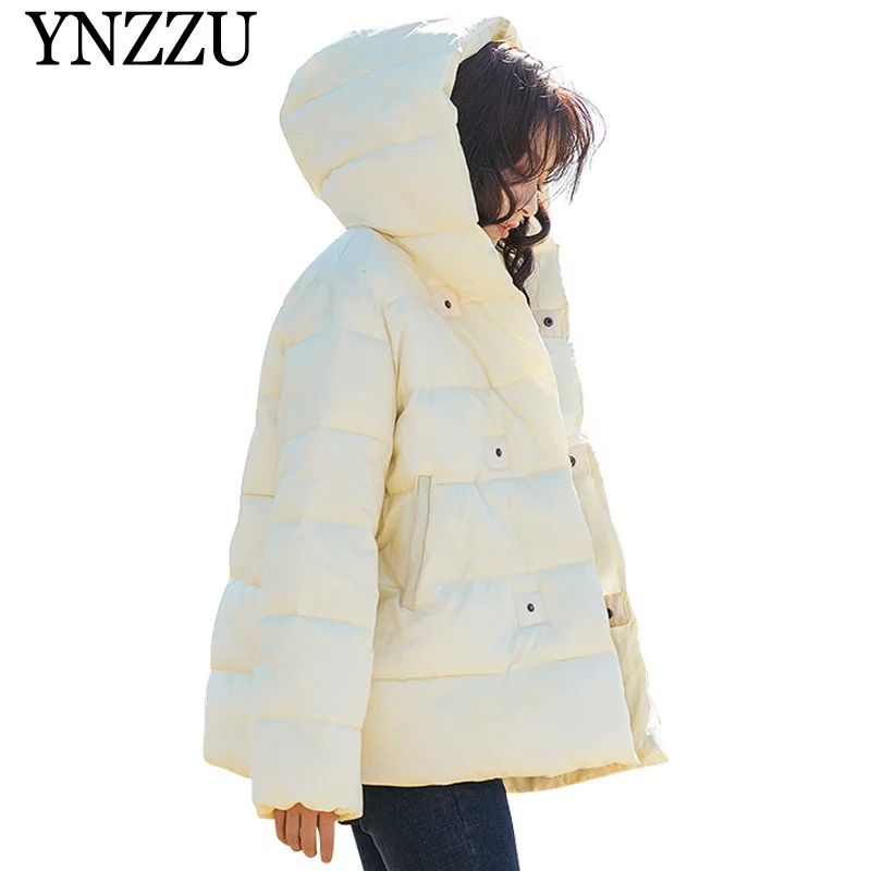 YNZZU 2019 зимняя белая женская пуховая парка с капюшоном Толстая теплая черная