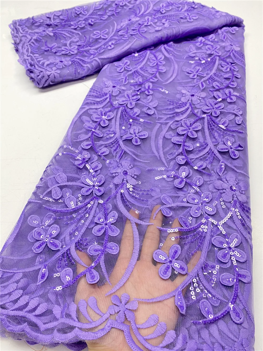

XIYA African Lilac Lace Fabric 2021 High Quality French Lace Fabric With Sequins Nigerian Milk Silk Cord Lace Fabric 3844B