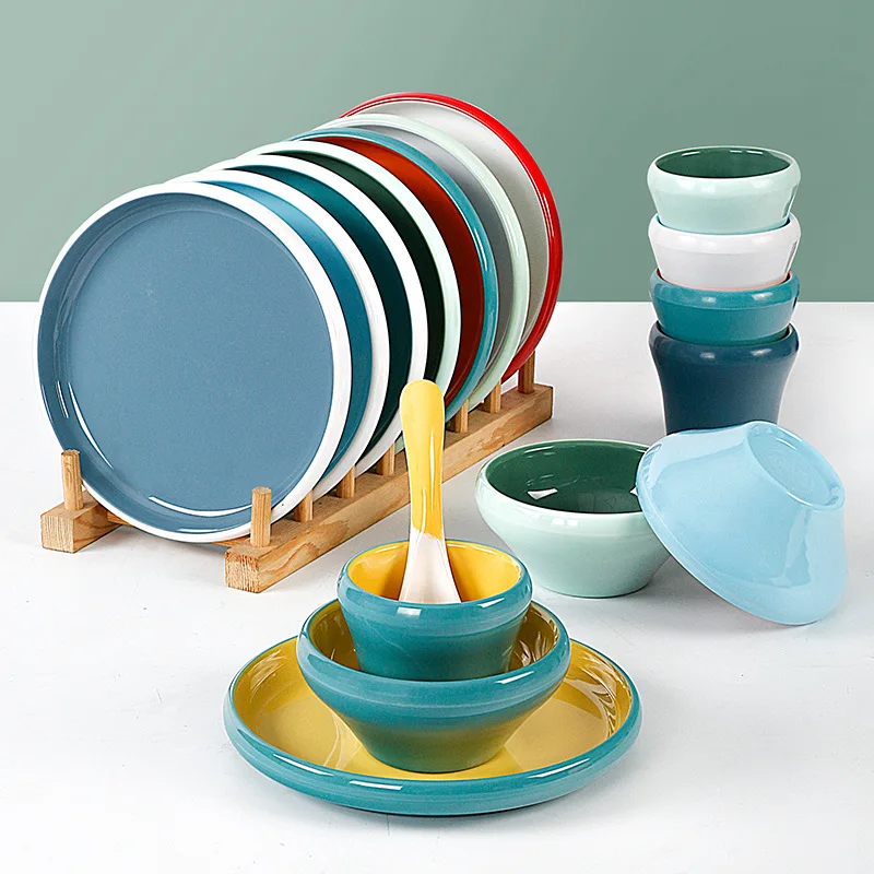 

Melamine Plastic Tableware Set Nordic Multi-Type Round Dishes Dishes Spoons Tableware Household Kitchen Supplies