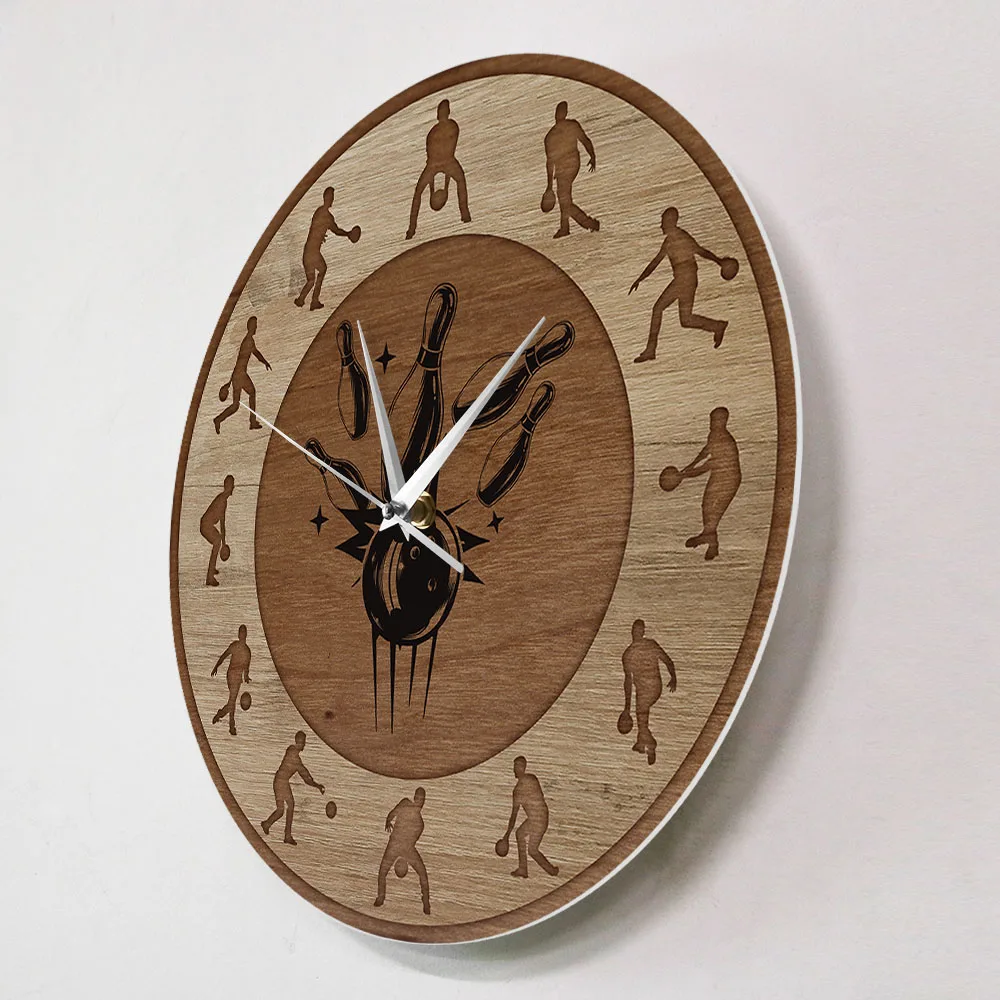 Боулинг выстрел Текстура дерева печатные настенные часы Спорт искусство