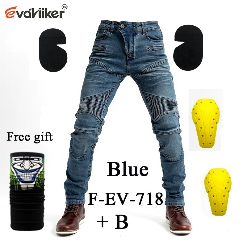F-EV-718 Blue B PK718 PK719 джинсы для активного отдыха; ботинки в байкерском Для Мужчин's внедорожные джинсы для улицы/Велосипеды брюки с защитное оборудование - Цвет: F-EV-718 Blue B