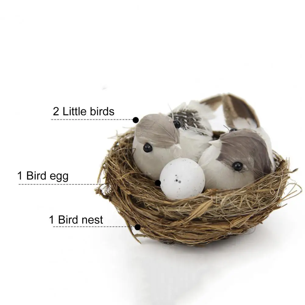 

Plastic Hemp Feather Bird Ornament Lifelike Long Lasting Birds Nest Bird Decor Figurines Miniature for Party Yard