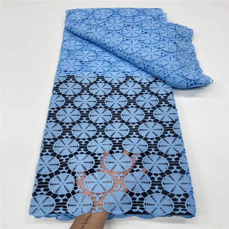 

Lace Fabric Sky Blue African Guipure Lace Fabric 2021 Water Soluble Mesh Embroidered Nigerian Fabics Wedding Dress For Women A25