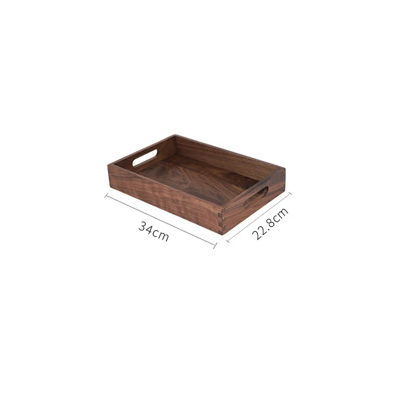 

Black Walnut Wooden Tea Trays Serving Tray Solid Wood Coffee Dessert Food Plate Drink Platter Dinner Beef Steak Fruit Snack Tray