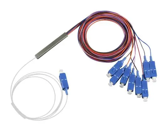 10 шт. волоконно-оптический разветвитель plc 1x8 SC APC/UPC 0,9 мм G657A1 зеленый синий разъем опционально - Цвет: 1x8 color sc upc