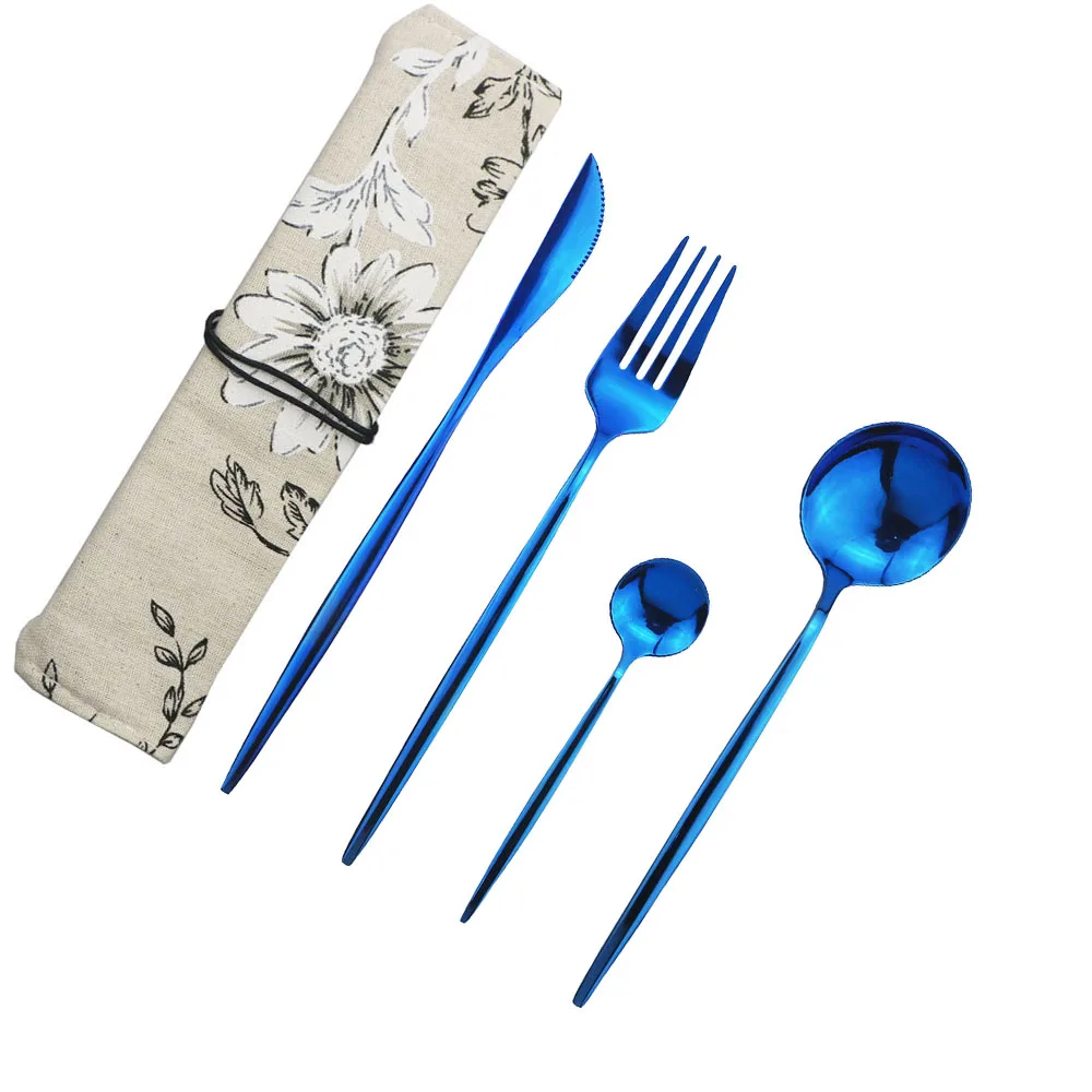 Набор голубых столовых приборов из нержавеющей стали 4 шт./компл.|Столовые