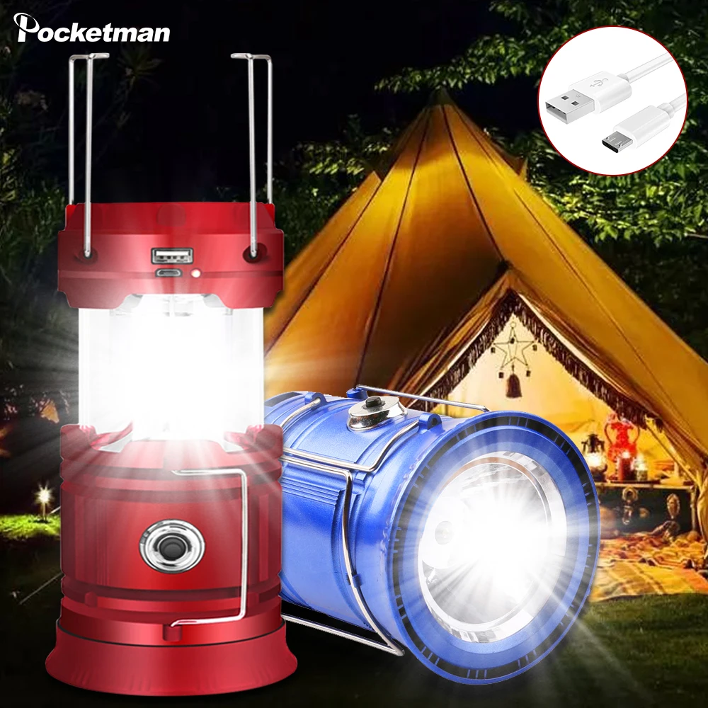 

LED Camping Light Solar Flashlight Camping Lantern Waterproof Torch USB Rechargeable Camping Lamp Portable Survival Lanterns