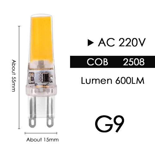 G9 2508 COB 6W 220V Светодиодная лампа G4 G9 E14, лампа с затемнением, COB SMD, AC DC 12 В, 220 В, 3 Вт, 6 Вт, 9 Вт, сменная галогенная лампа, прожектор, люстра, Bombillas - Испускаемый цвет: G9 2508 COB 6W 220V