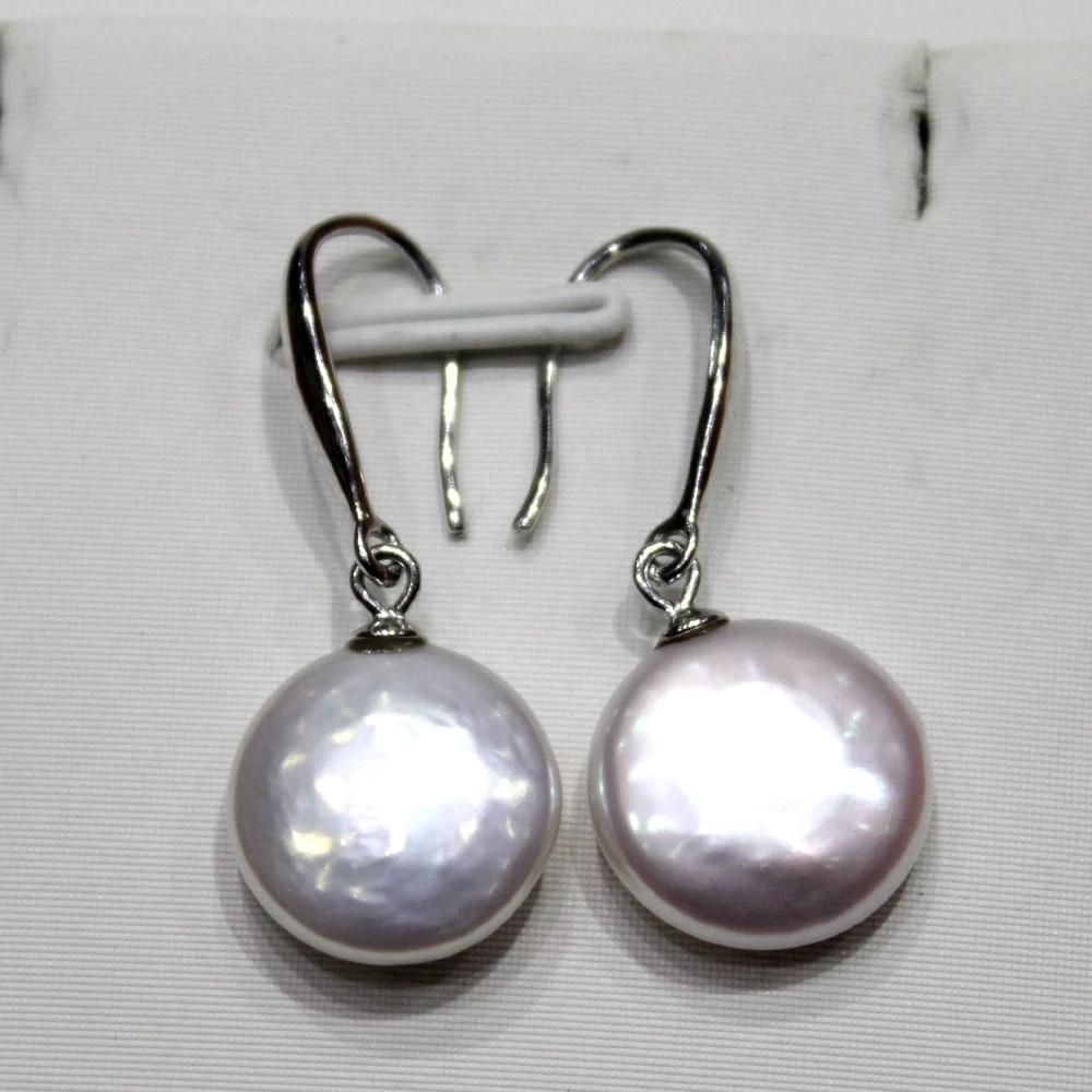 

YINANYIMEI Fine jewelry White Coin shape freshwater pearl silver ear hook 12.5mm