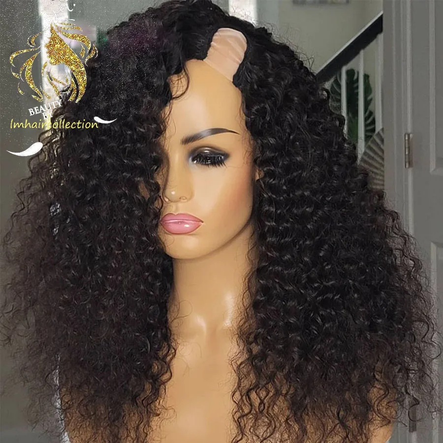 Brezilya kıvırcık U parçası peruk 250% yoğunluklu Remy insan saçı peruk kadınlar için sağ taraf U şekillendiren peruk peruk