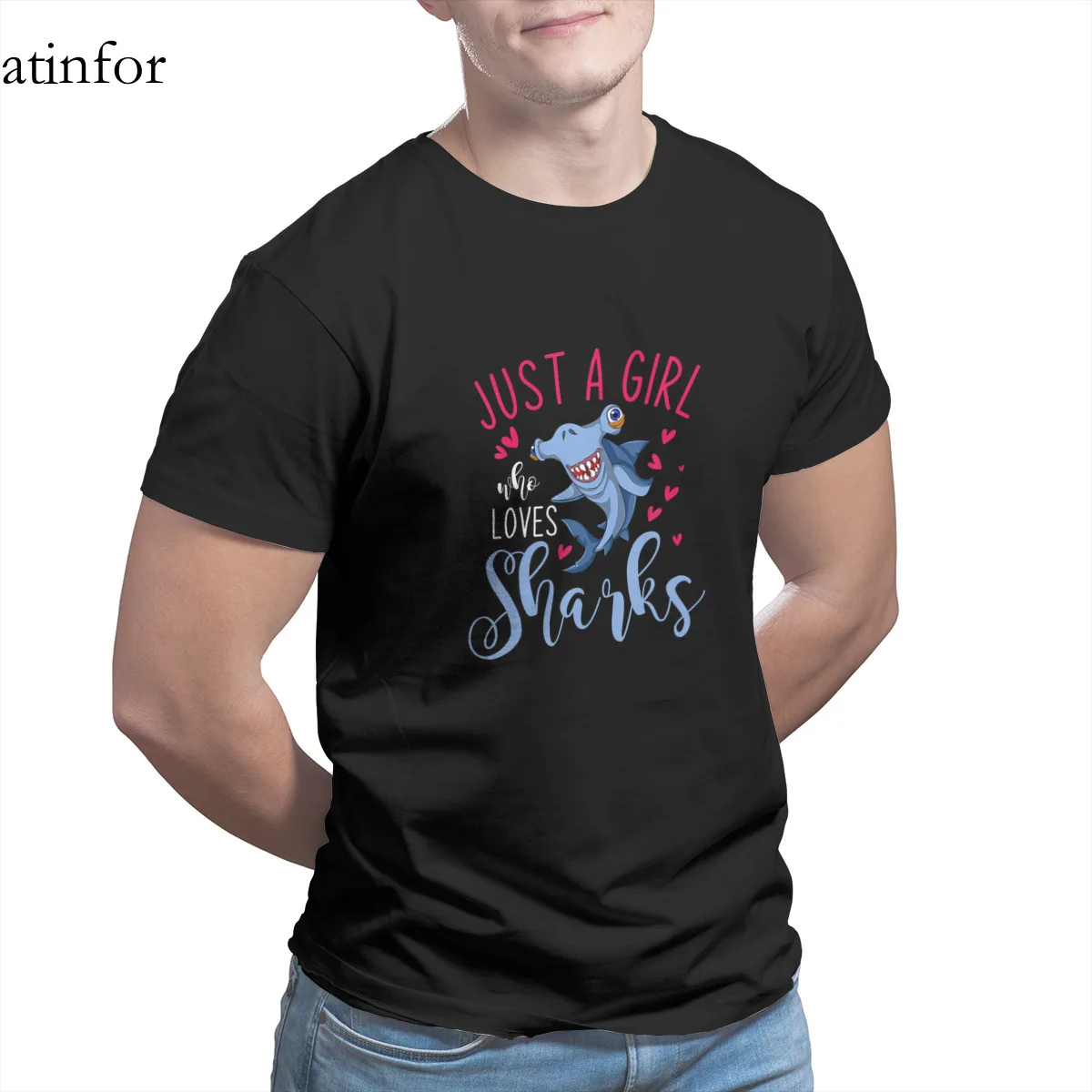 

Just A Girl Who Loves Shark T-Shirt Print Games Short Sleeve Retro top quality T-shirt 15922
